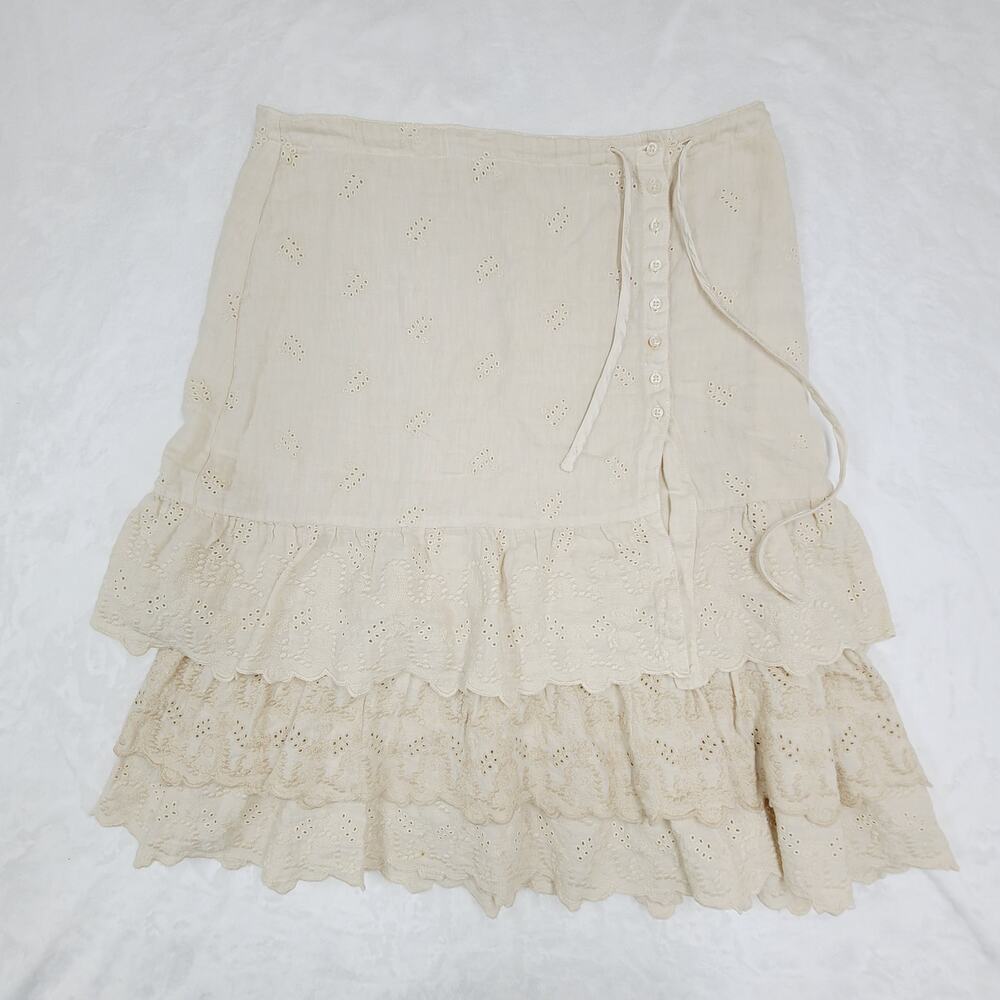 Vintage Eyelet Cotton Skirt Italy 42 Cream Lace Cottagecore Romantic Boho